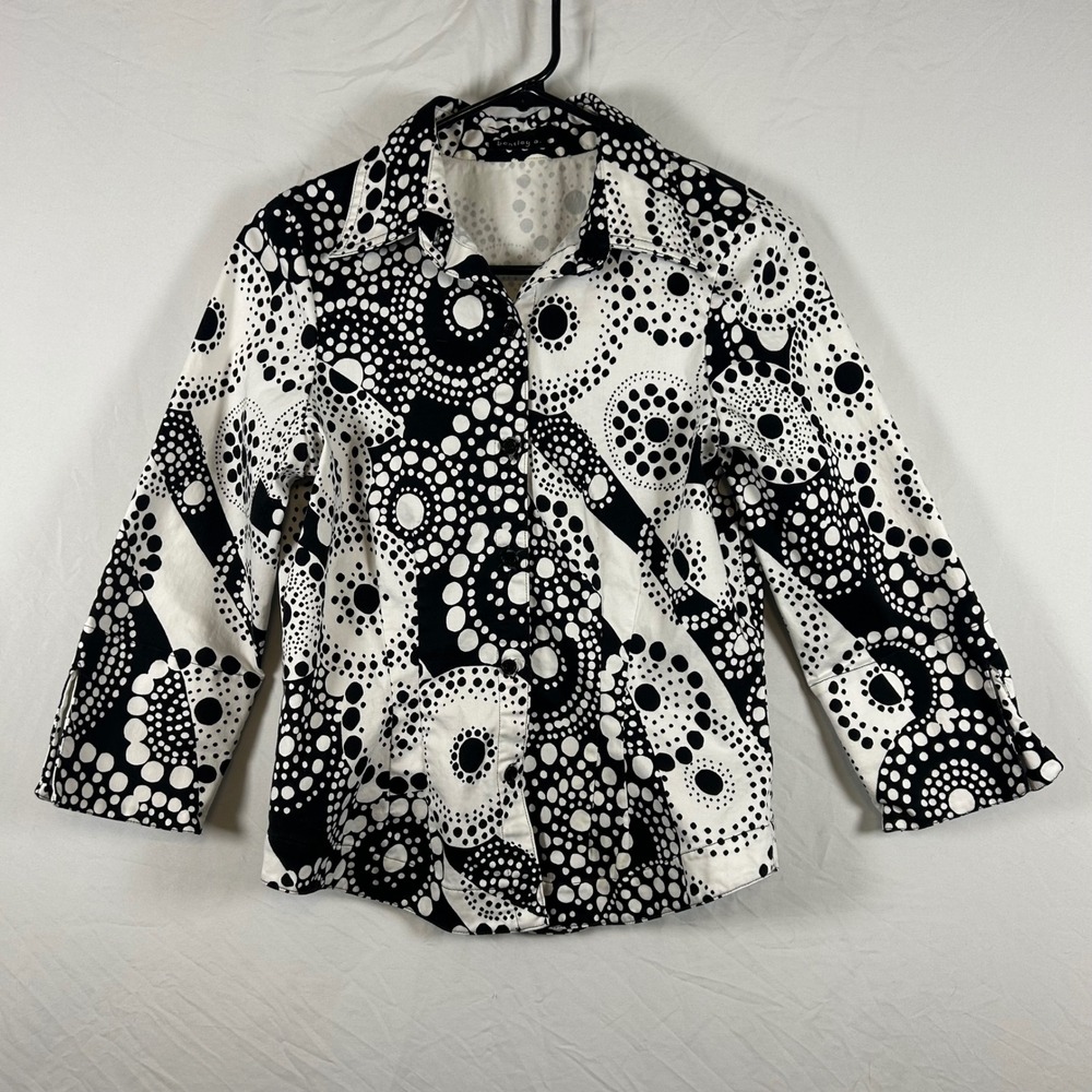 Bentley A. Womens Black White Polka Dot Circle Print Button Down‎ Shirt Size 6